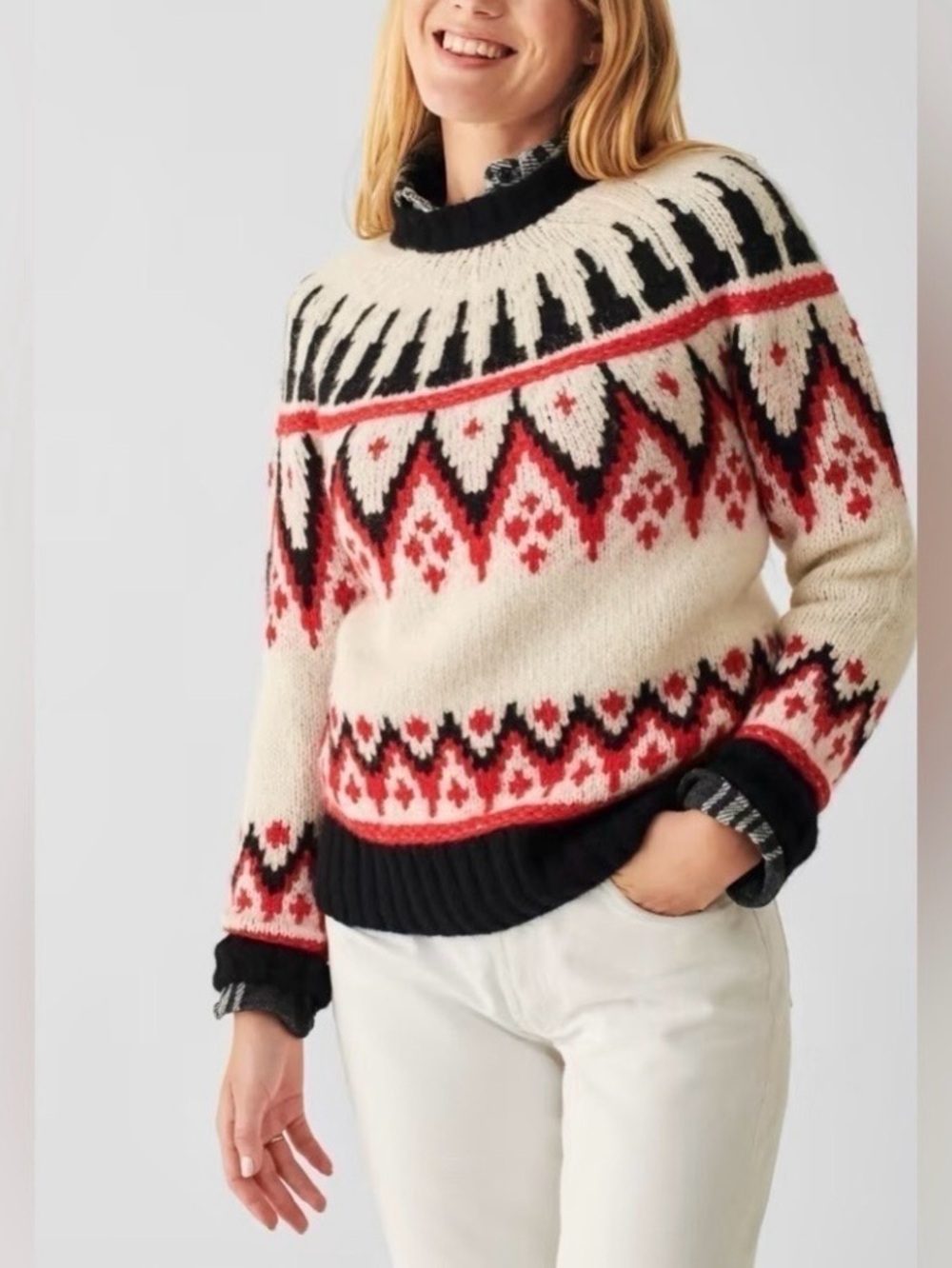 NWT Faherty Frost Fair Isle Crew Neck Sweater Apres Bold ~ Size Small
